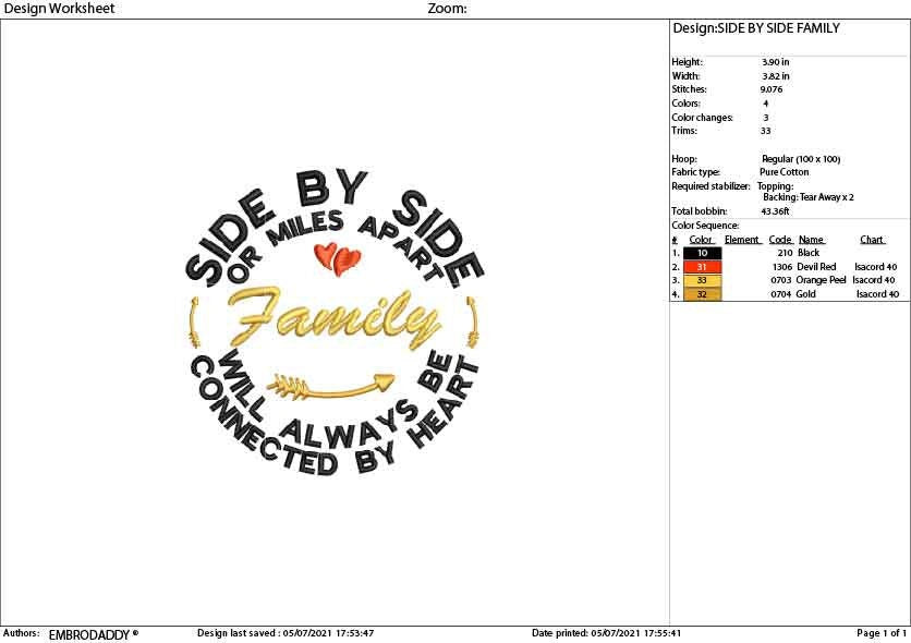 Machine Embroidery family, embroidery files, Side By Side or Miles Apart family, Connected By Heart gift idea PES, xxx, hus & more