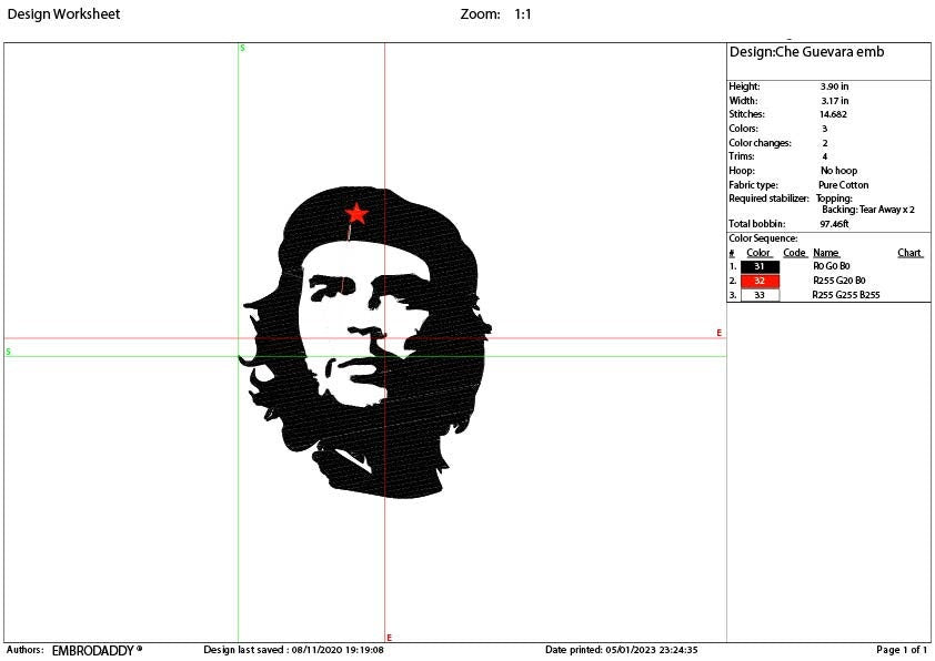 Machine Embroidery, Che Guevara Gift Idea, Che Guevara bust embroidery design, PES, xxx, hus & more, revolutionary