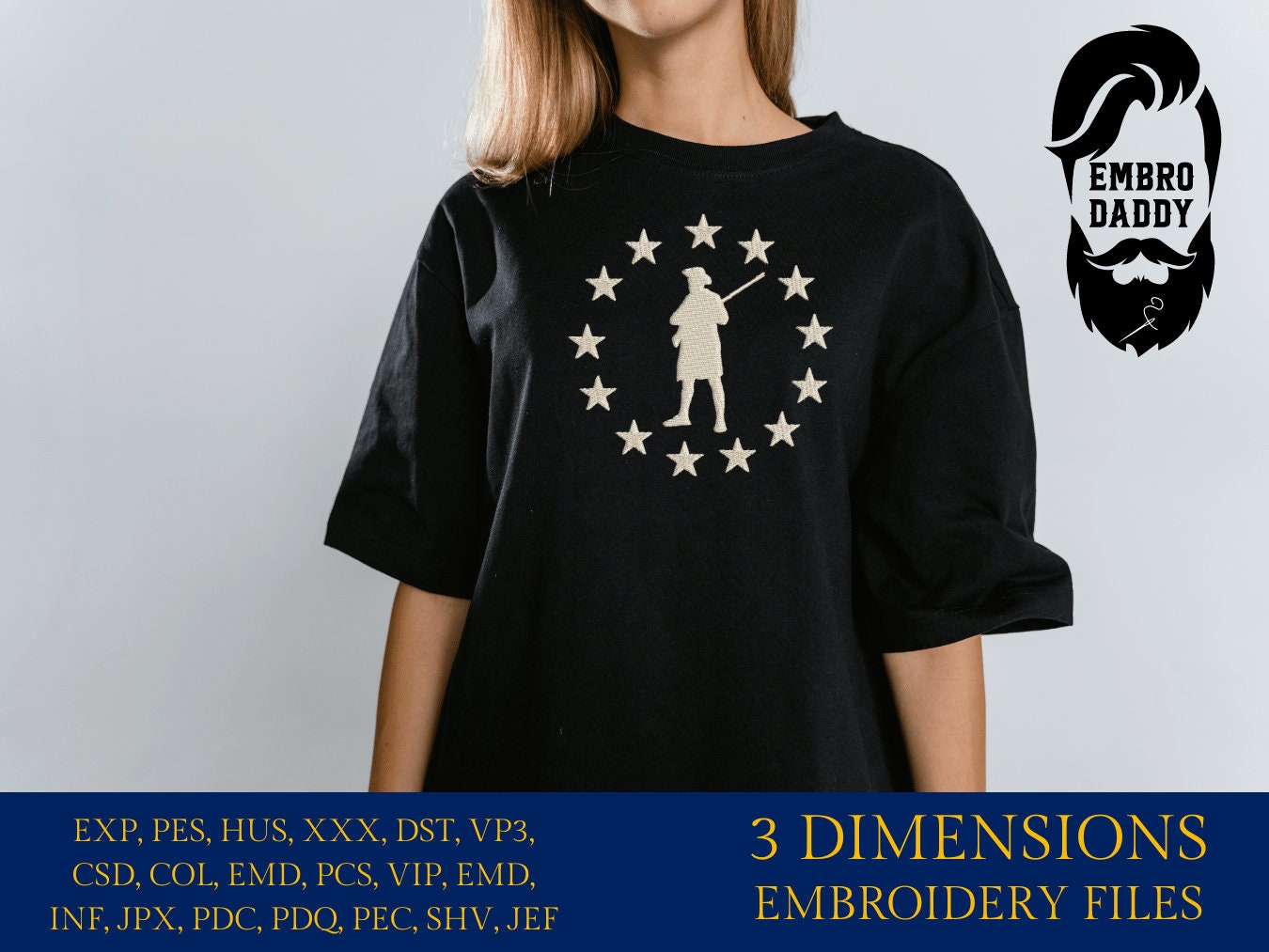 Machine Embroidery files, Minutemen militia 1776, Betsy Ross flag PES, xxx, hus & more