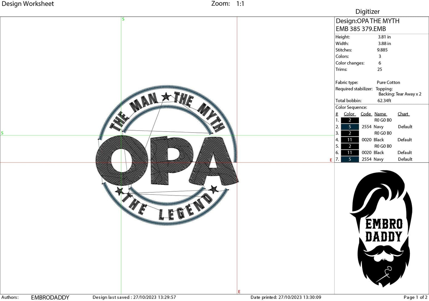 Machine Embroidery files, OPA man myth legend, Grandfather, PES, xxx hus & more