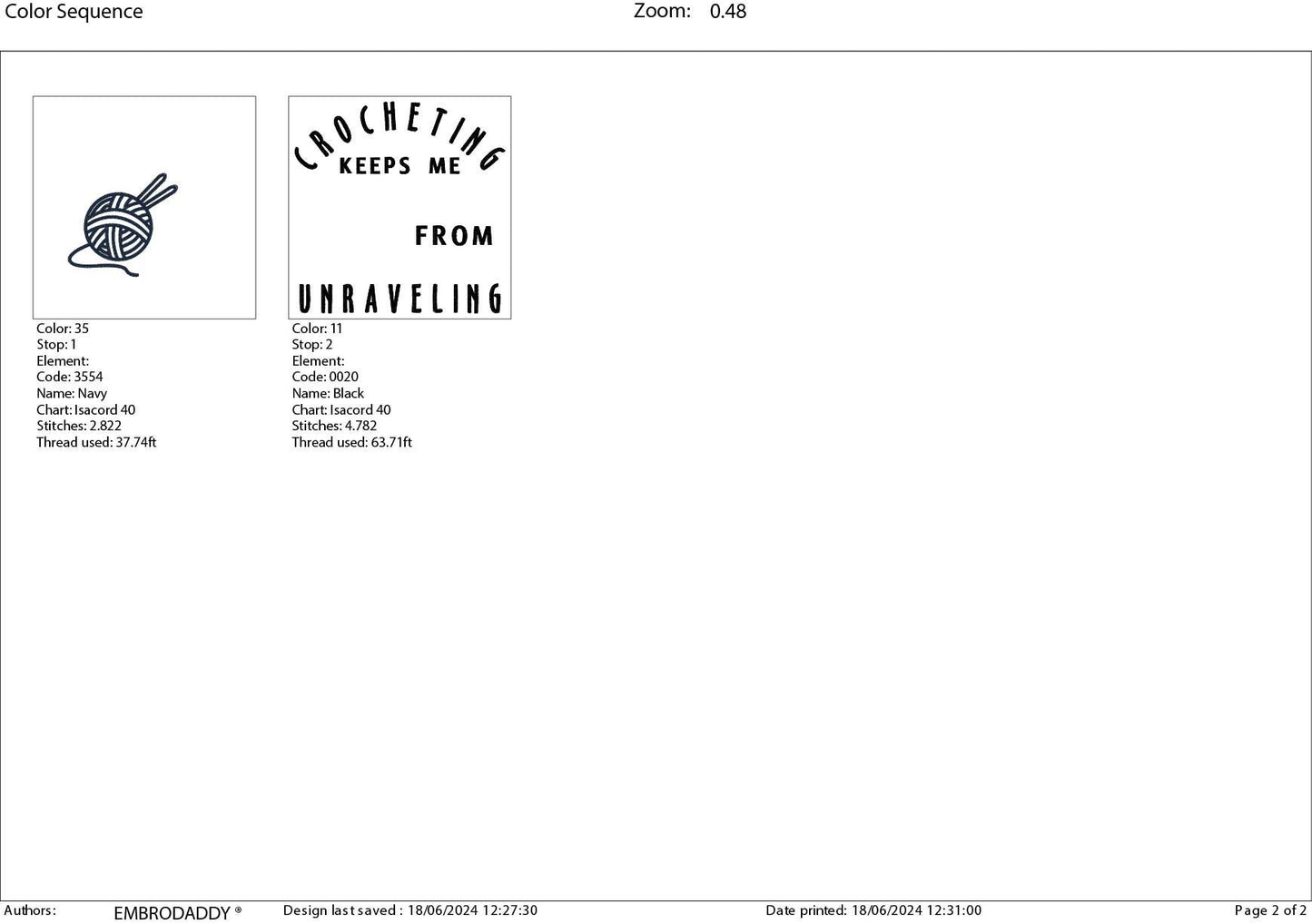 Machine Embroidery files, Crocheting keeps me from unravelling, PES, DST, xxx, hus & more