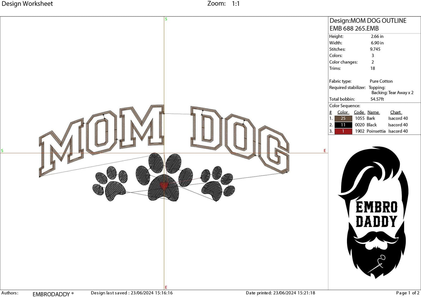 Machine embroidery files, mom dog, Embroidery Pattern File in PES, DST, hus & more