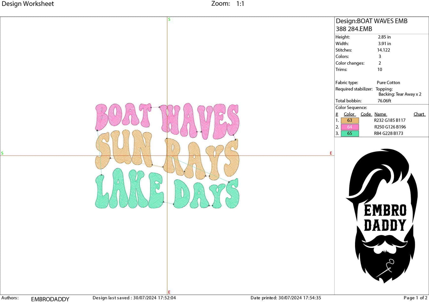 Machine Embroidery files, boat waves, sun rays, lake days, PES, DST, xxx, hus & more