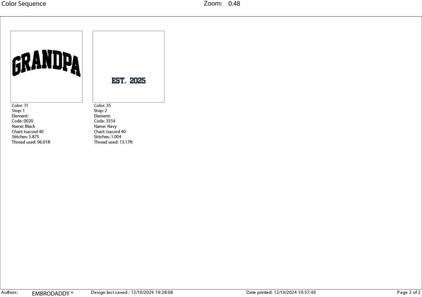 Machine embroidery files, Grandpa EST 2025, PES, DST, hus & more