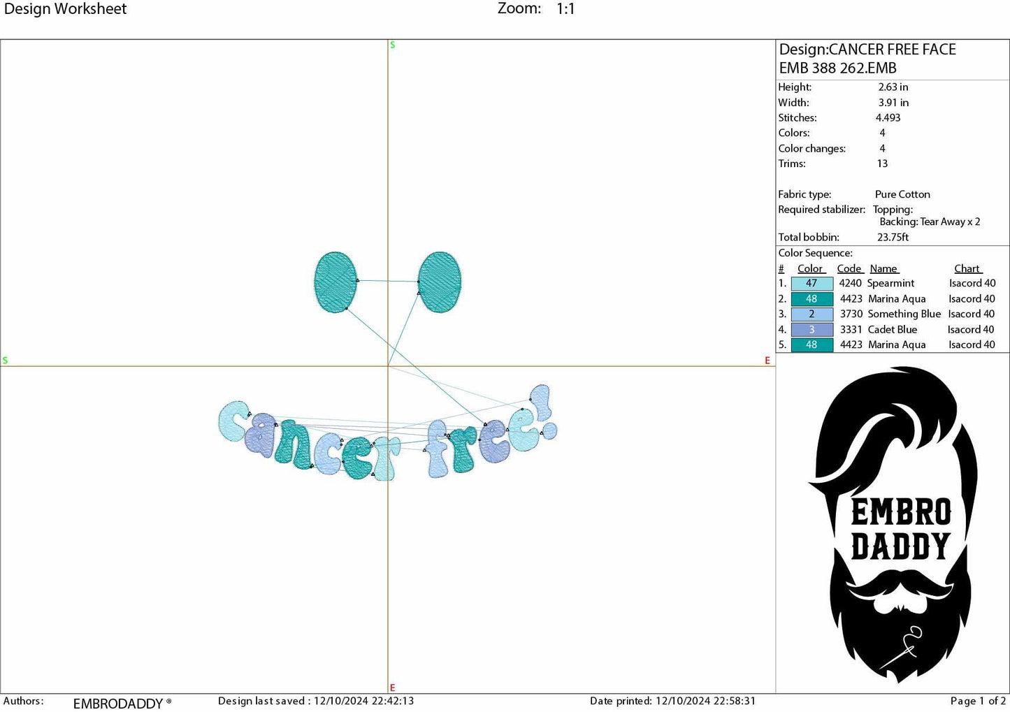 Machine Embroidery files, in my cancer free era, two files, embroidery files, PES, dst, xxx, hus & more