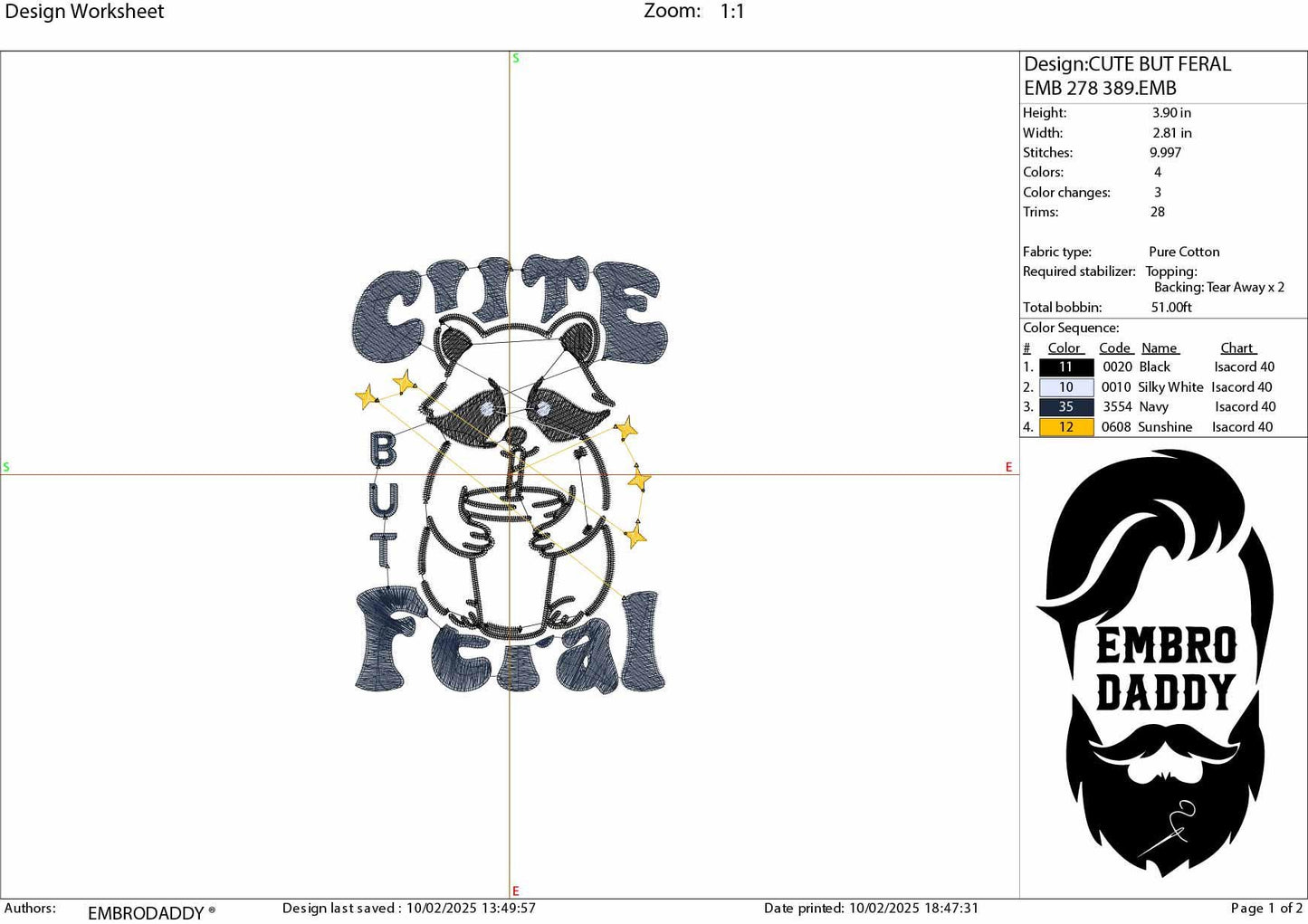 Machine Embroidery files, Cute But Feral Raccoon, Funny Sarcastic Quote, Vintage Snarky, Adult Humor, Summer Retro Feral, PES, xxx & more