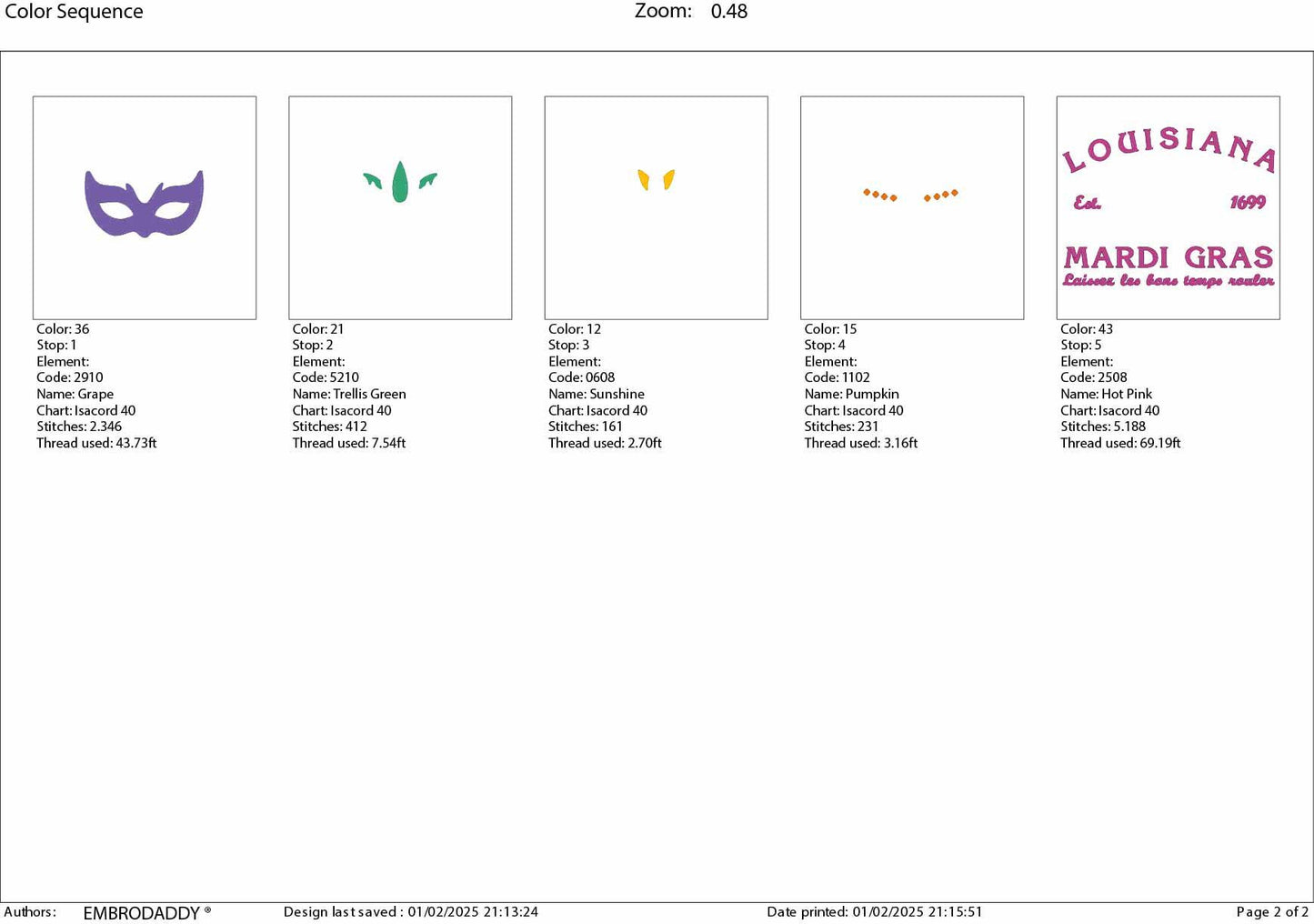 Machine Embroidery files, Louisiana Mardi Gras Embroidery Designs, Est 1699, Mardi Gras holiday PES, xxx hus & more