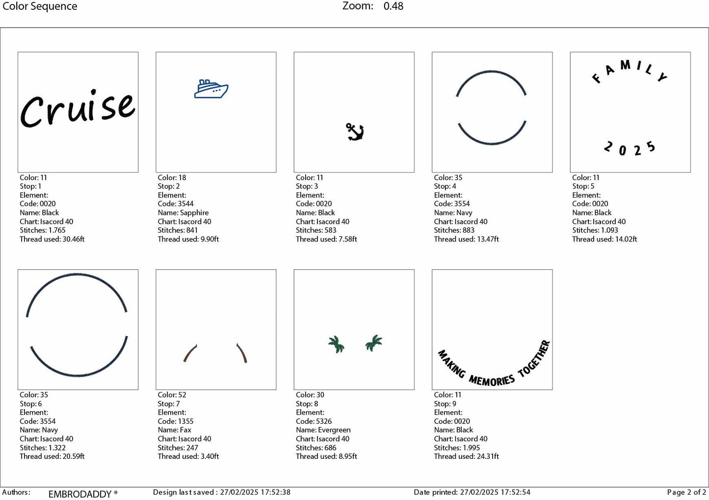 Machine Embroidery files, Family Cruise 2025, memories together, PES, xxx, hus & more, embroidery files