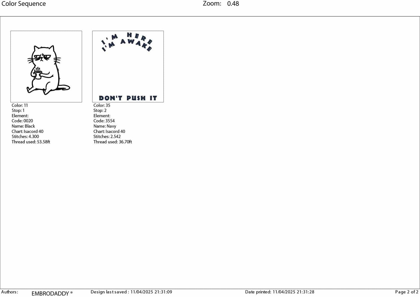 Machine Embroidery files, I'm Here I'm Awake Don't Push It, Sarcastic Office humor Funny Sleepy Grumpy Cat, PES, DST, xxx, hus & more