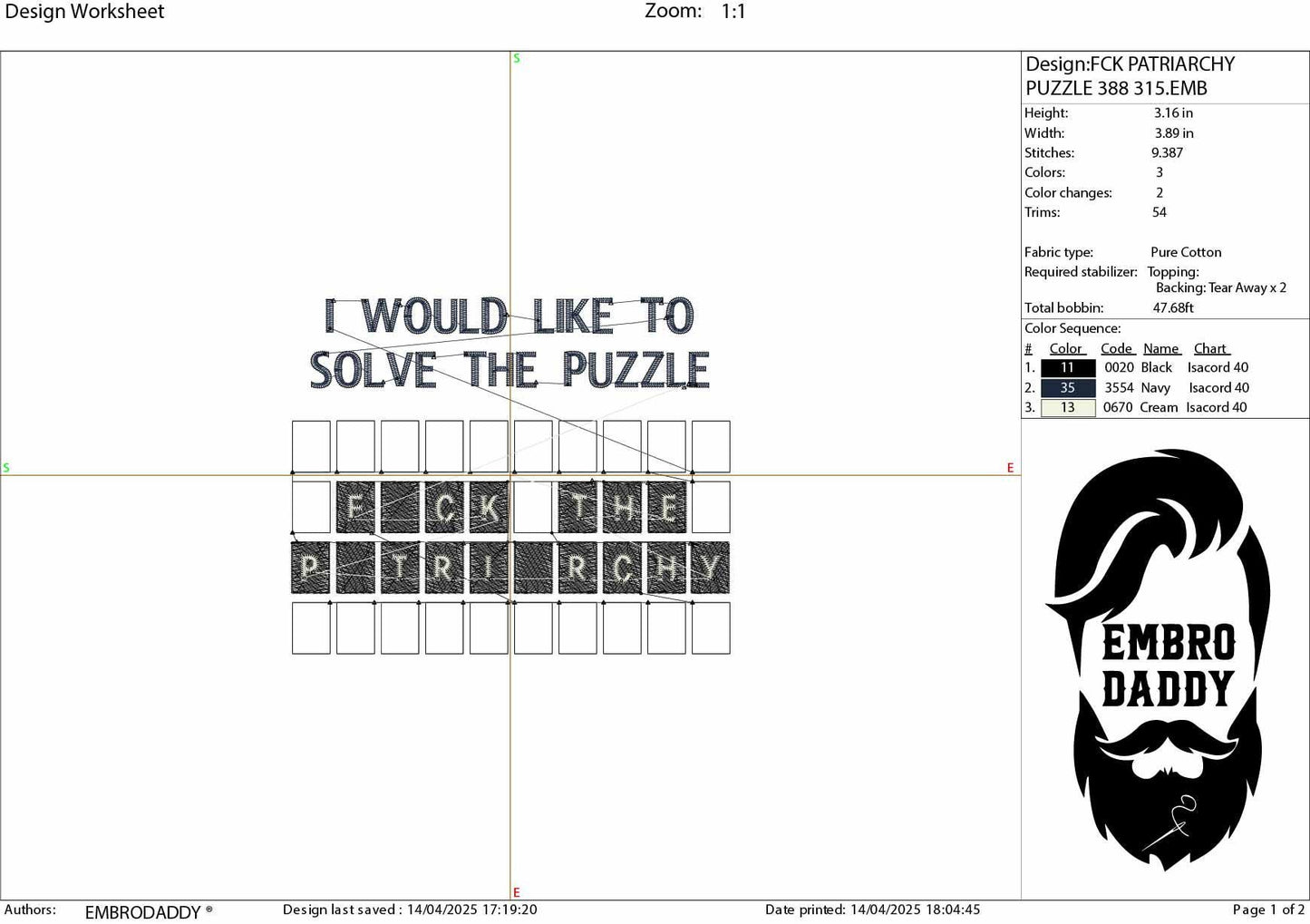 Machine Embroidery files, Fuck the Patriarchy, Feminist, Women's Rights, Equal Rights PES, dst, vip, xxx, hus & more