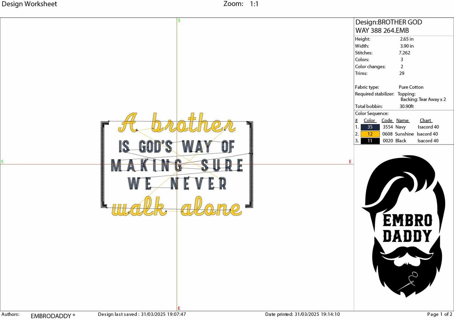 Machine embroidery files, A Brother is God's Way of making sure we never walk alone, Big Brother, Sister, Christian, PES, DST, hus & more