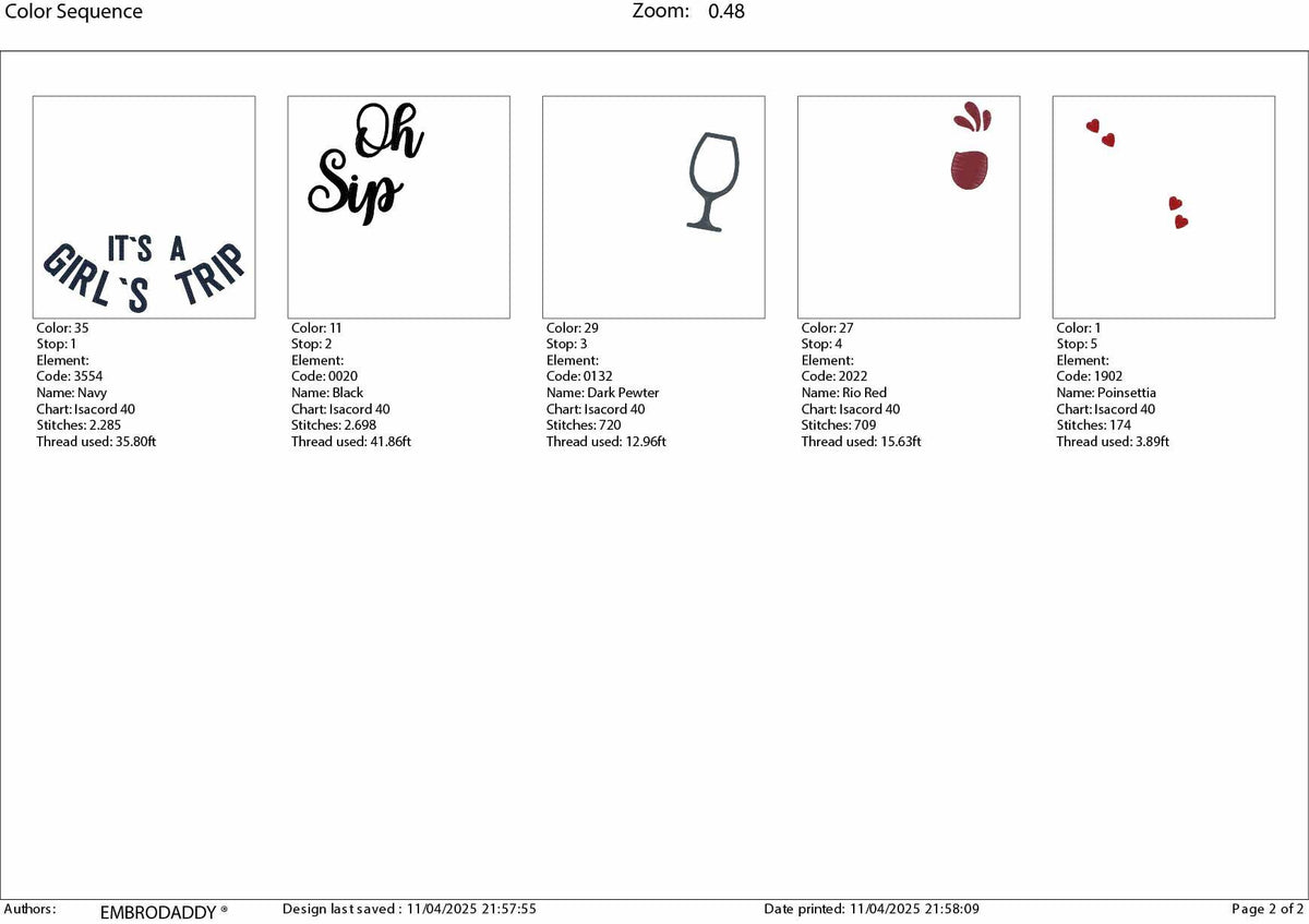 Machine Embroidery files, Oh Sip It's A Girl's Trip, PES, xxx, hus & more