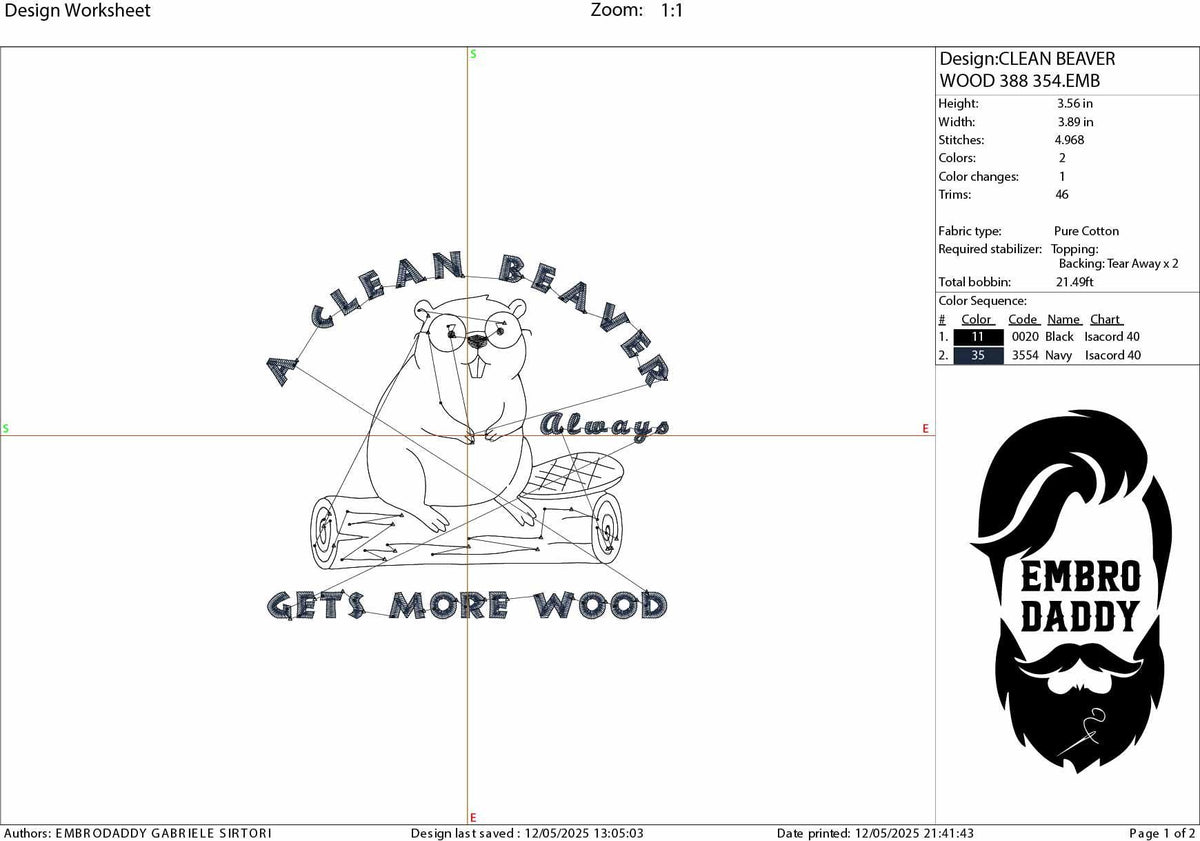 Machine Embroidery files, A Clean Beaver Always Gets More Wood, Funny Beaver Design, Adult Humor Sayings, Gift for Dad, DST, PES, hus & more