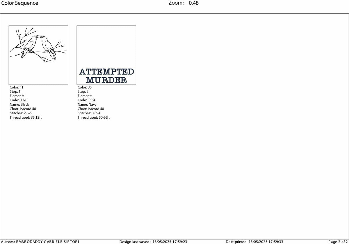 Machine Embroidery files, Attempted Murder, Murder of Crows, Pun, Funny, Spooky Bird Puns, PES, DST, xxx, hus & more