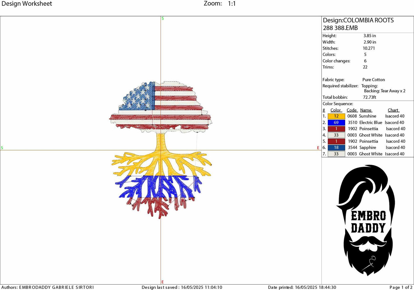 Machine Embroidery files, USA Tree Colombia roots, PES, xxx, hus, dst & more