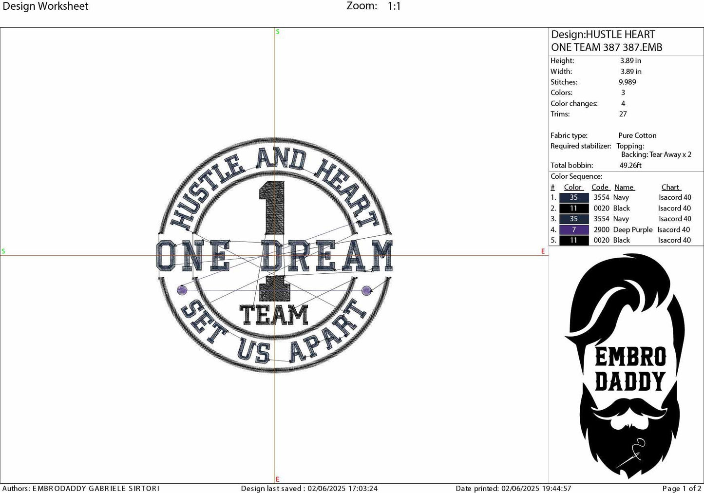 Machine Embroidery, Hustle and Heart Set Us Apart, one dream team PES, xxx, hus & more, fan embroidery files