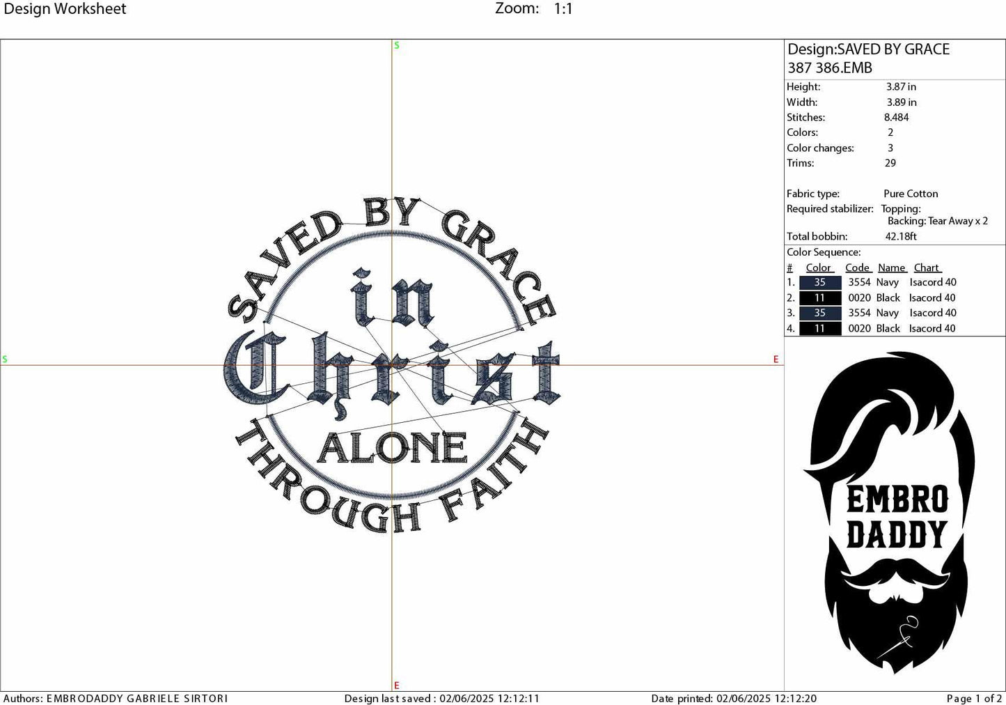 Machine Embroidery files, In Christ Alone, Saved By Grace, Ephesians 2:8-9, For By Grace Are We Saved Through Faith, PES, xxx, dst & more