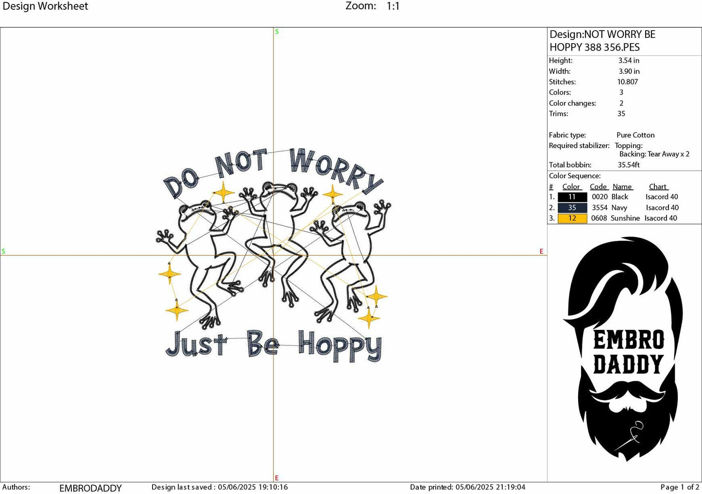 Machine Embroidery files, Do Not Worry Just Be Hoppy, funny Frogs, PES, DST, xxx, hus & more