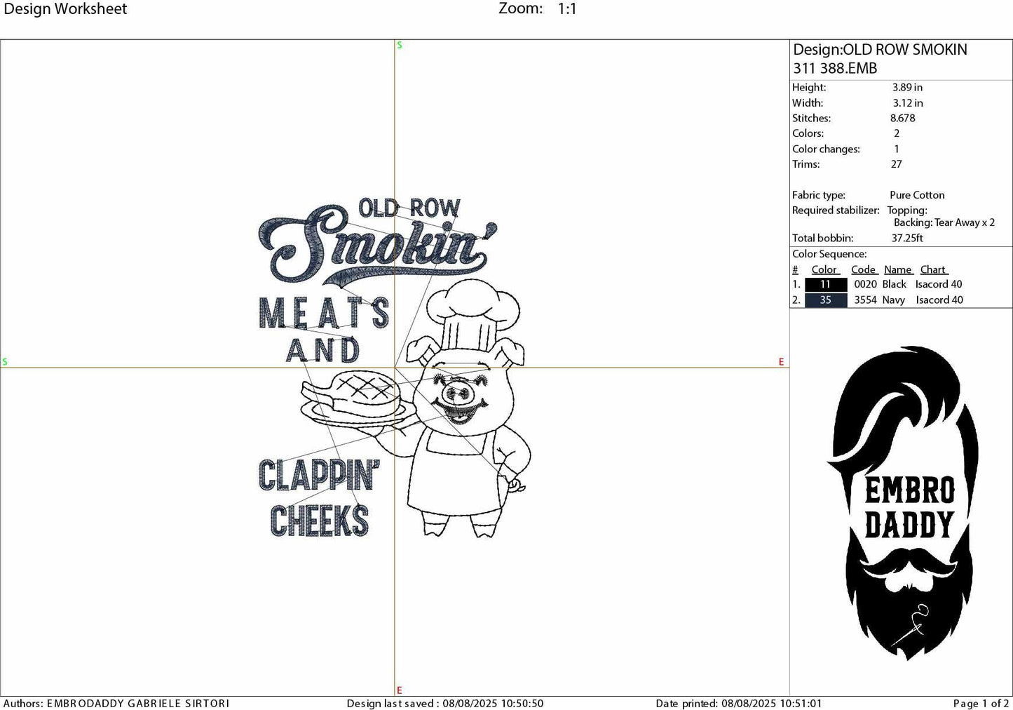 Machine Embroidery files, Old Row Smokin' Meats And Clapping Cheeks, Summer cookout, Funny BBQ Cookout Design, Summer, dst, PES, hus & more