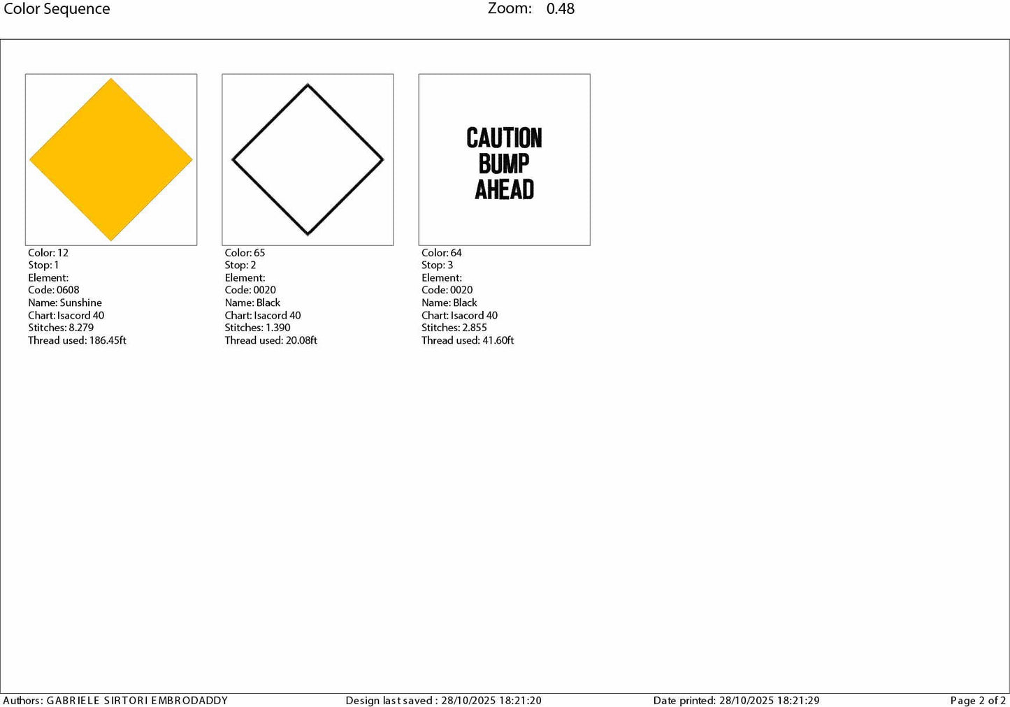 Machine Embroidery files, Diamond Shaped Bright Yellow "Caution Bump Ahead", PES, xxx, hus & more