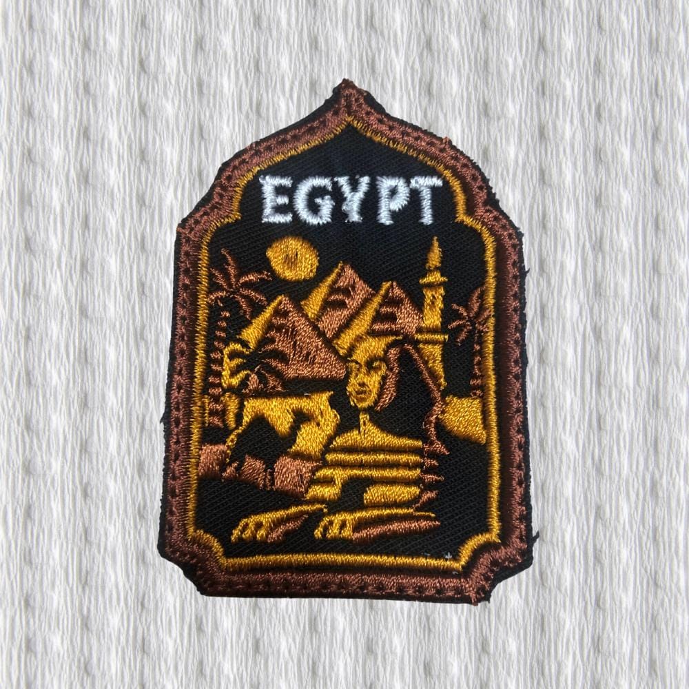 Egypt Embroidered Patch – Pyramids & Sphinx Travel Souvenir, Desert Landscape Badge, Iron-On Patch for Jacket or Backpack