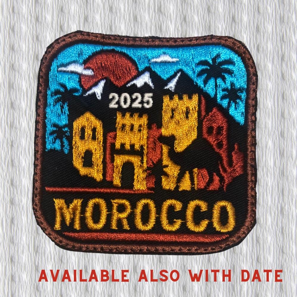 Morocco Travel Patch – Desert Sunset Badge, Moroccan Landscape Embroidered Iron-On Patch, Souvenir Travel Gift, Backpack Jacket Patch