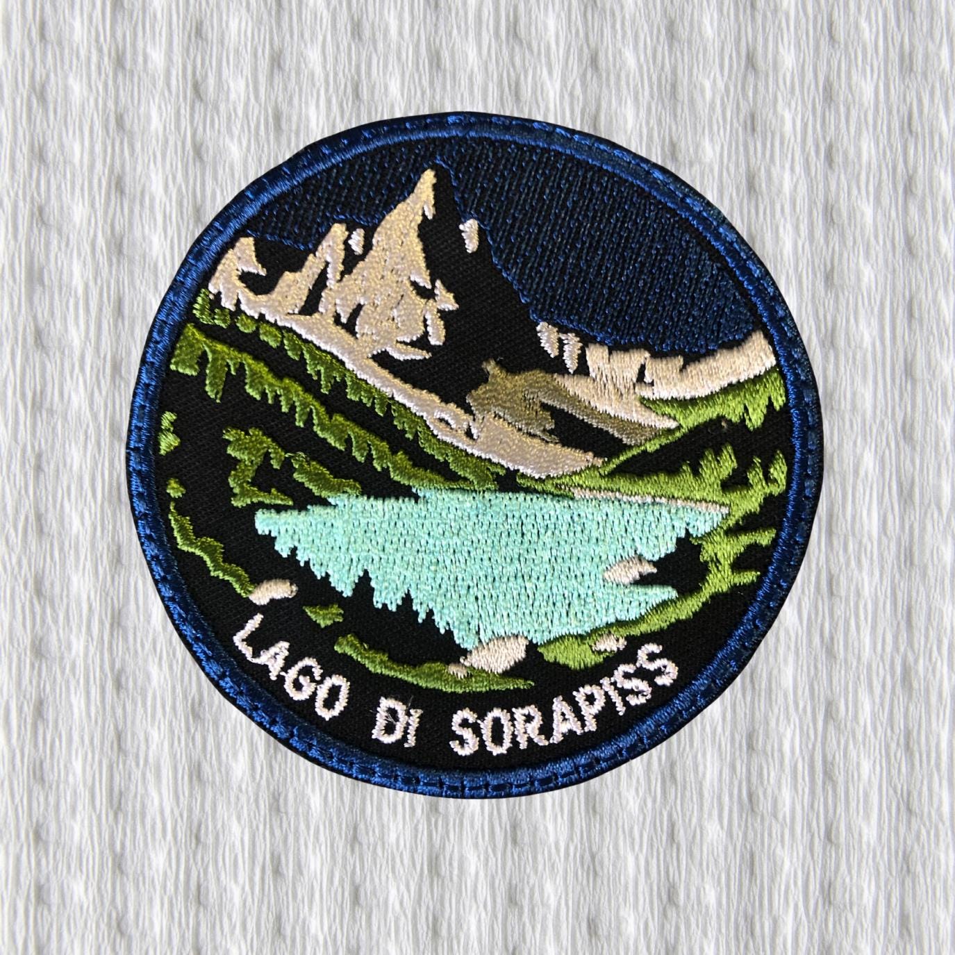 Lago di Sorapiss Iron-On Patch – Embroidered Mountain Badge, Italian Alps Souvenir, Travel Patch for Backpack, Jacket, Hiking Gear