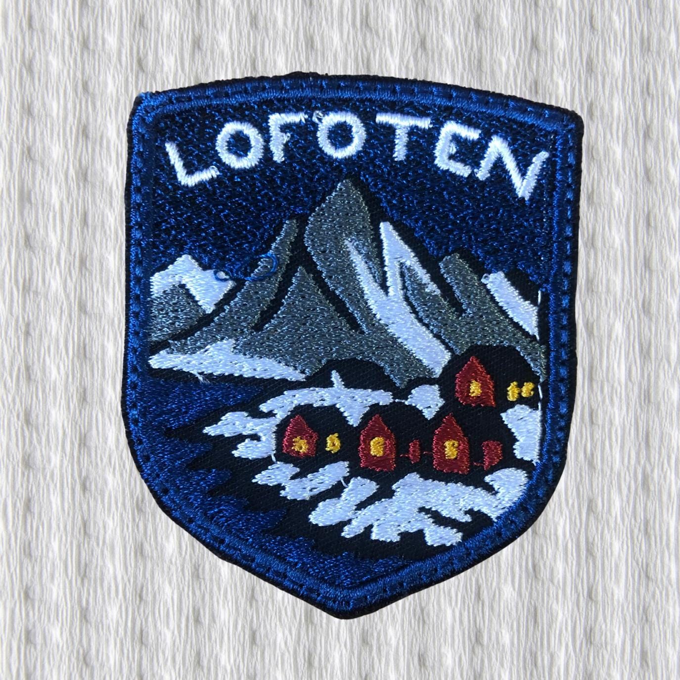 Lofoten Patch – Norway Mountains & Village Embroidered Badge – Nordic Travel Souvenir – Iron On/Sew On Patch