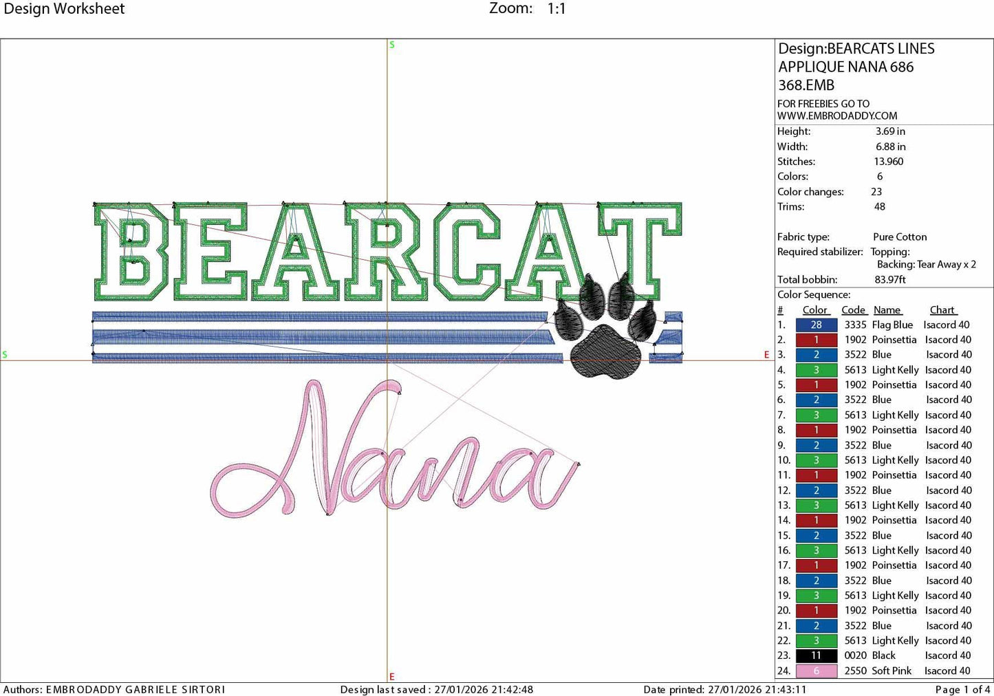 Machine Embroidery files, Bearcat nana appliqué, sport, PES, xxx, hus & more, fan embroidery files