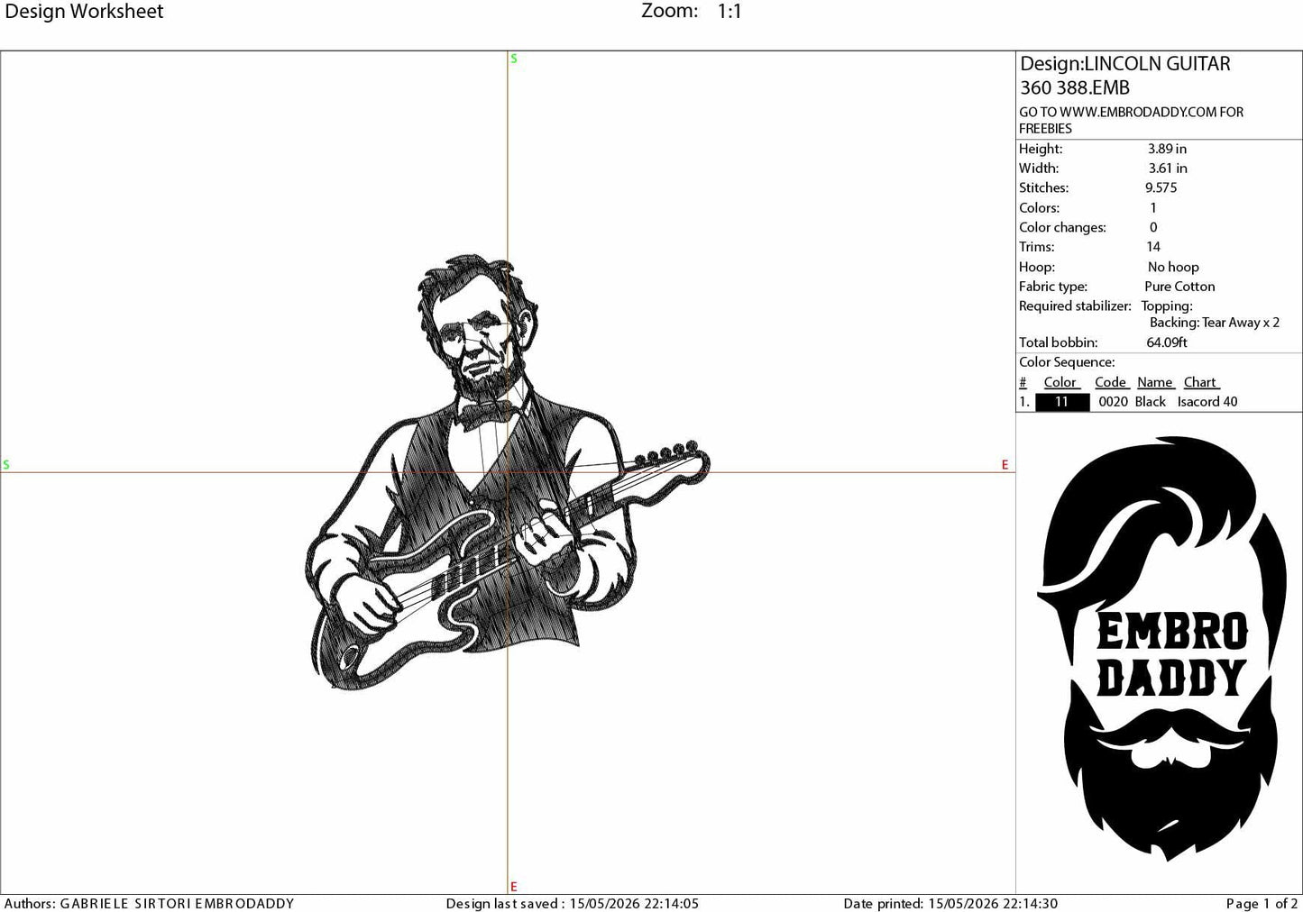 Machine Embroidery files, Abraham Lincoln Playing Guitar, 4th July, Anniversary, Patriotic, USA Freedom, Vintage, PES, xxx, dst, hus & more