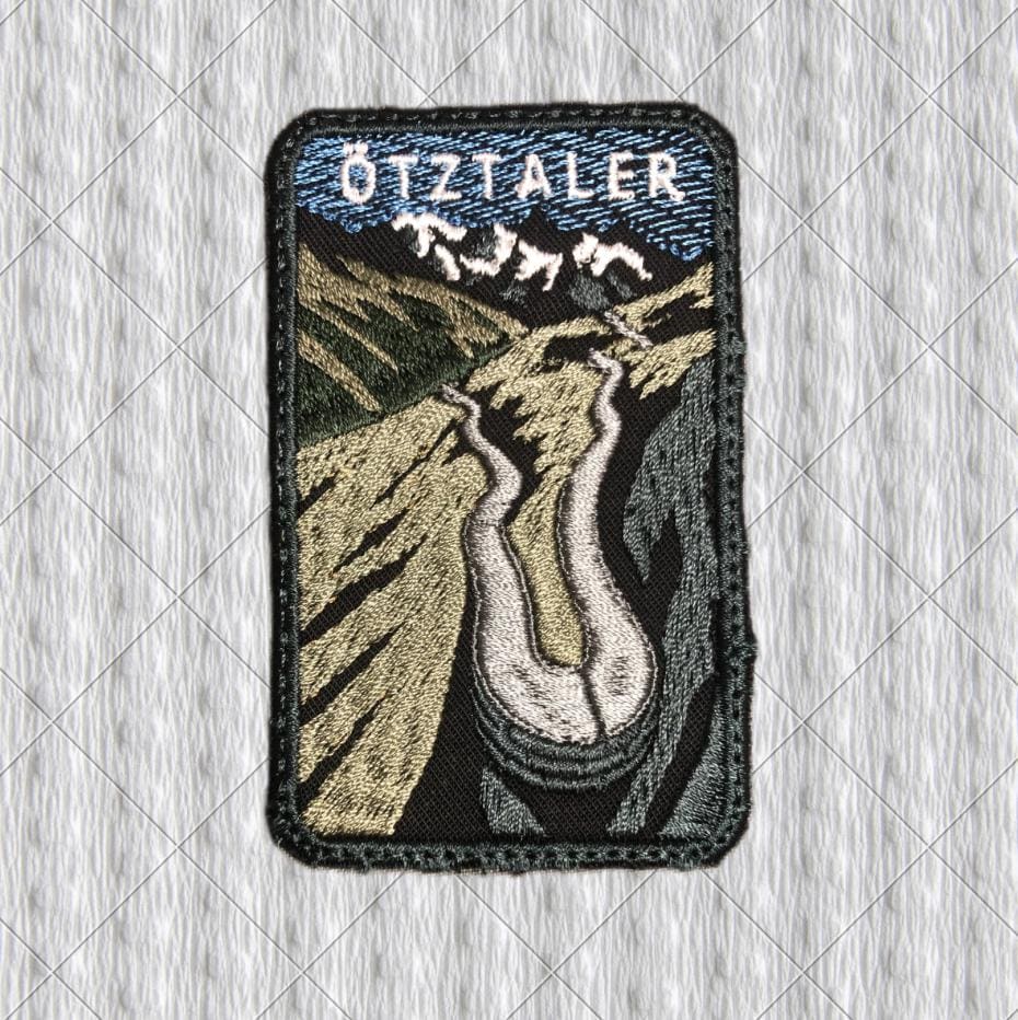 Ötztaler Embroidered Patch – Austrian Alps Travel Souvenir – Mountain Road Iron-On Badge – Tyrol Hiking Patch, Timmelsjoch, Passo del Rombo