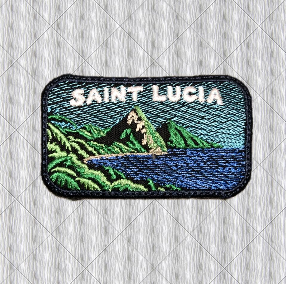 Saint Lucia Pitons Embroidered Patch, Caribbean Travel Souvenir, Tropical Island Iron-On Badge, 3.15 Inch Patch