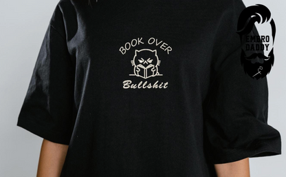 Machine Embroidery files, book over bullshit, freebies, Funny Cat Design, bookish Cat, PES, DST, xxx, hus & more