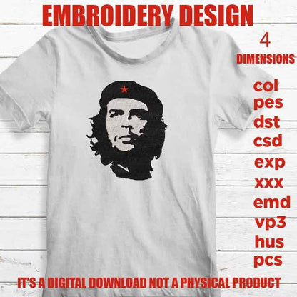 Machine Embroidery, Che Guevara Gift Idea, Che Guevara bust embroidery design, PES, xxx, hus & more, revolutionary