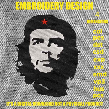 Machine Embroidery, Che Guevara Gift Idea, Che Guevara bust embroidery design, PES, xxx, hus & more, revolutionary