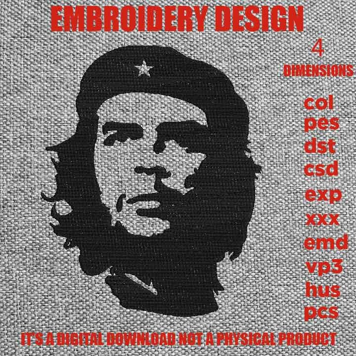 Machine Embroidery, Che Guevara Gift Idea, Che Guevara bust embroidery design, PES, xxx, hus & more, revolutionary
