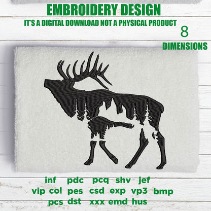 Machine Embroidery, Mountain elk embroidery files, hunter Gift Idea, nature Design landscape, elk PES, xxx, hus & more, embroidery fall pes