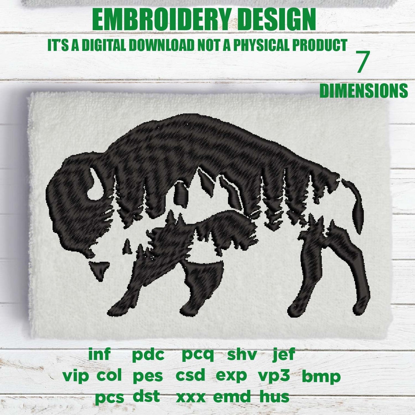 Machine Embroidery, bison landscape embroidery files, hiker Gift Idea, nature Design, PES, xxx, hus & more, buffalo pes