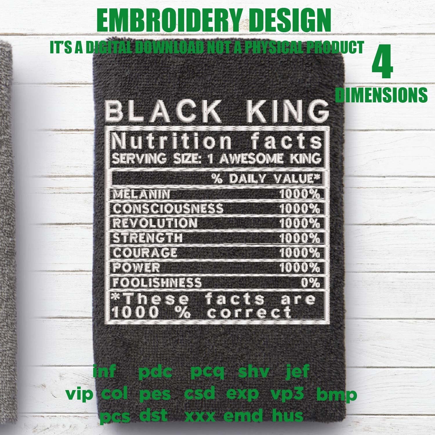 Machine Embroidery, Black King, Black man, Black men nutrition facts embroidery files, gift idea PES, xxx, hus & more, melanin pes