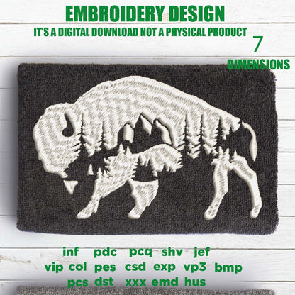 Machine Embroidery, bison landscape embroidery files, hiker Gift Idea, nature Design, PES, xxx, hus & more, buffalo pes