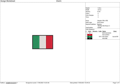 Machine Embroidery, Italian flag 7 sizes, italian lover, Italy embroidery files, gift idea PES, xxx, hus & more