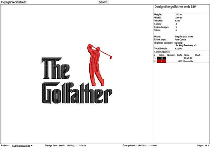 Machine Embroidery, the golfather, the golf father, golf funny embroidery design, gift for men, golf lover gift idea PES, xxx, hus & more