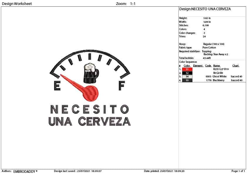 Machine Embroidery Gas funny, necesito una cerveza embroidery files, Gas Tank Funny, beer lover gift idea PES, hus & more