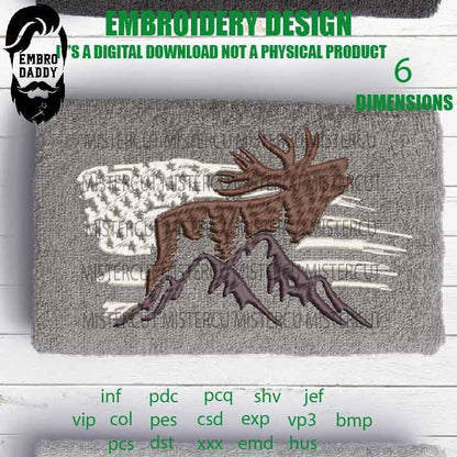 Machine Embroidery, Usa flag BUCK DEER embroidery files, hunter Gift Idea, nature Design landscape, elk PES, xxx, hus & more, pes