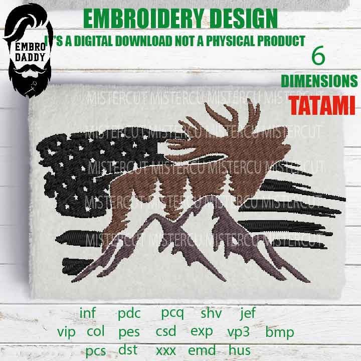 Machine Embroidery, Usa flag BUCK DEER embroidery files, hunter Gift Idea, nature Design landscape, elk PES, xxx, hus & more, pes