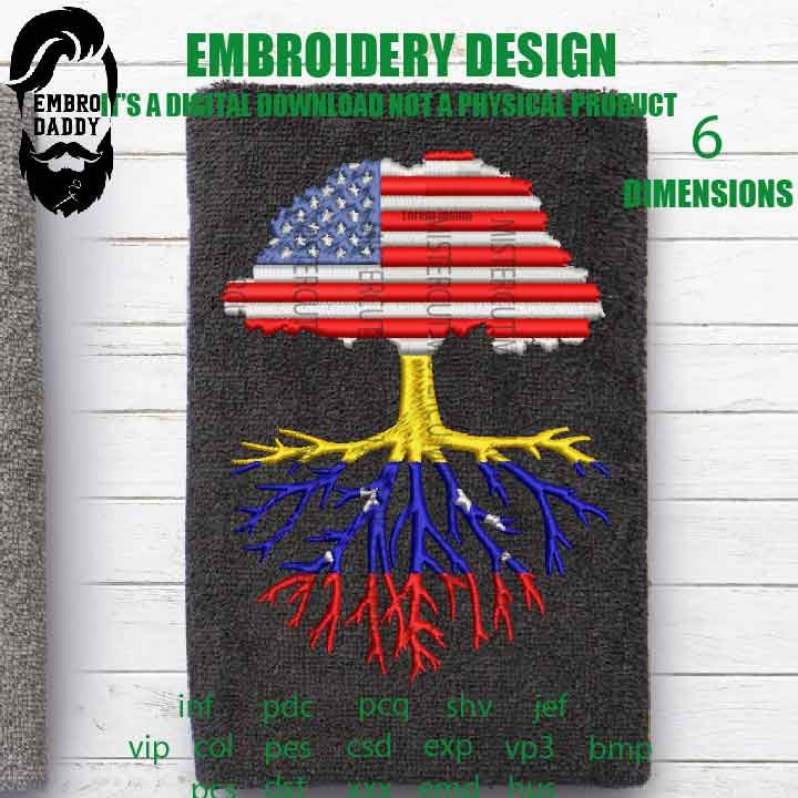 Machine Embroidery, American Grown venezuela Roots Family, gift idea PES, xxx, hus & more, Family reunion American Flag venezuelan Flag