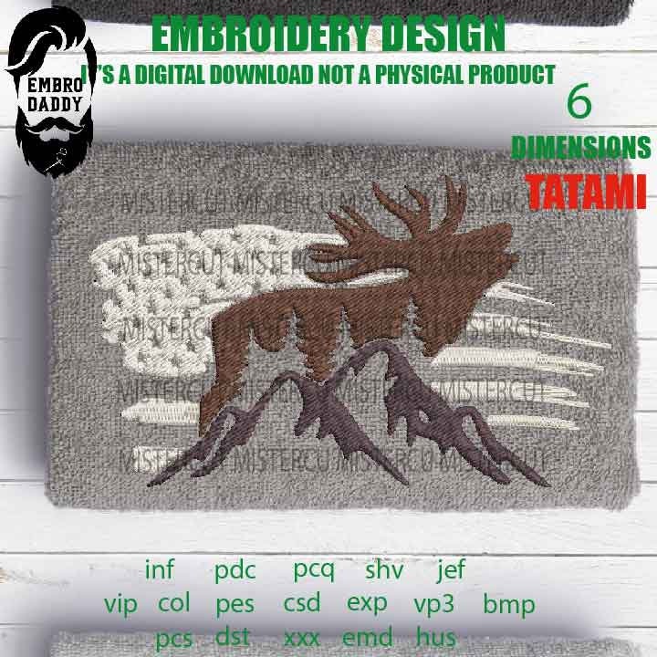 Machine Embroidery, Usa flag BUCK DEER embroidery files, hunter Gift Idea, nature Design landscape, elk PES, xxx, hus & more, pes