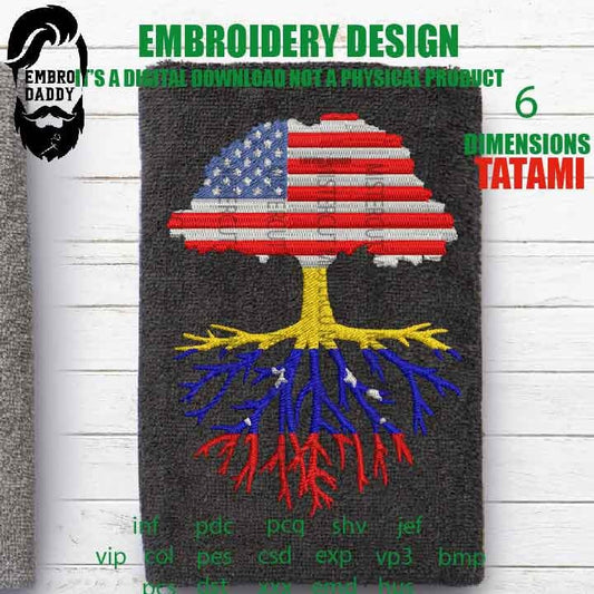 Machine Embroidery, American Grown venezuela Roots Family, gift idea PES, xxx, hus & more, Family reunion American Flag venezuelan Flag