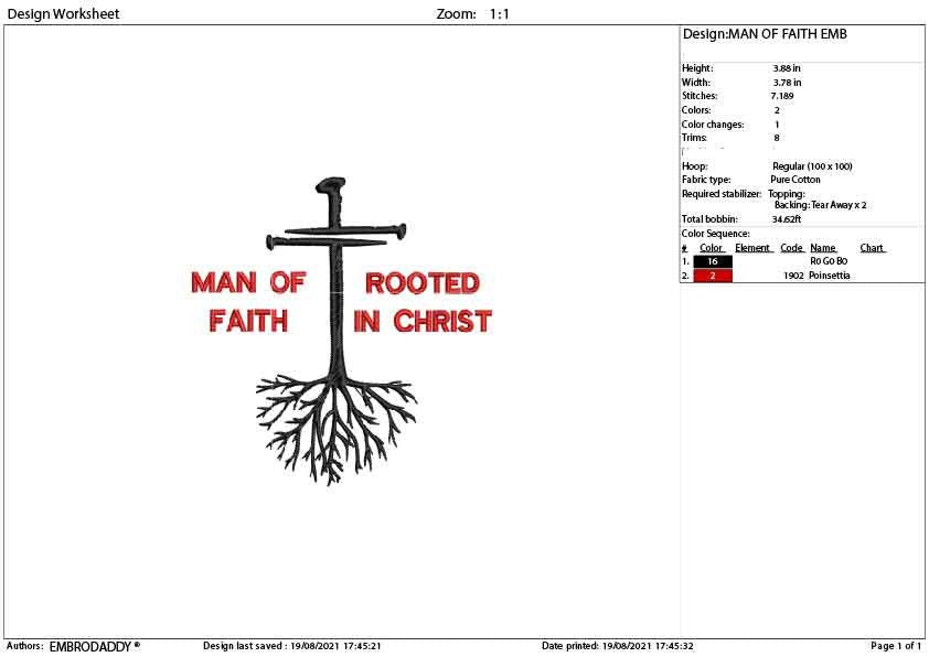 Machine Embroidery, man of faith, rooted in Christ, Christian embroidery files, gift idea PES, xxx, hus & more,