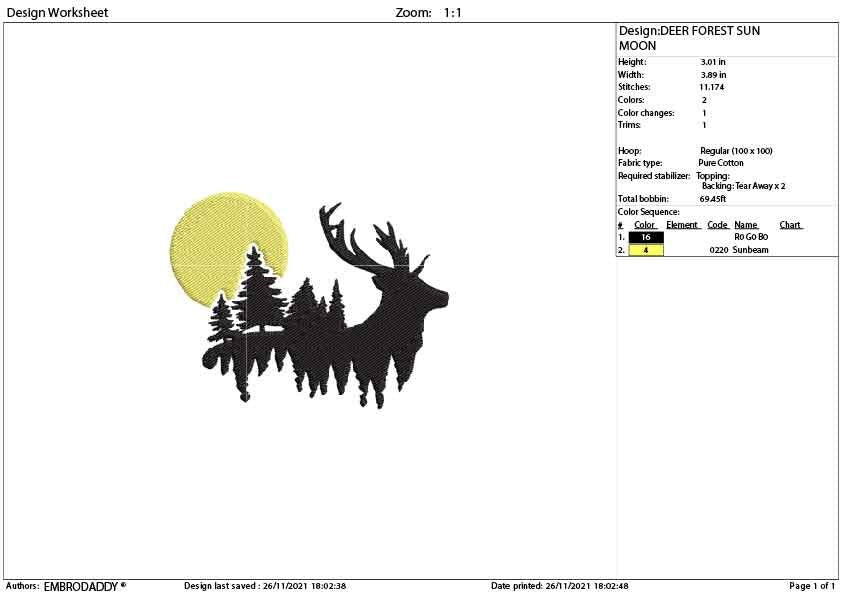 Machine Embroidery, deer forest sun moon embroidery files, hunter Gift Idea, nature Design landscape, elk PES, xxx, hus & more, embroidery